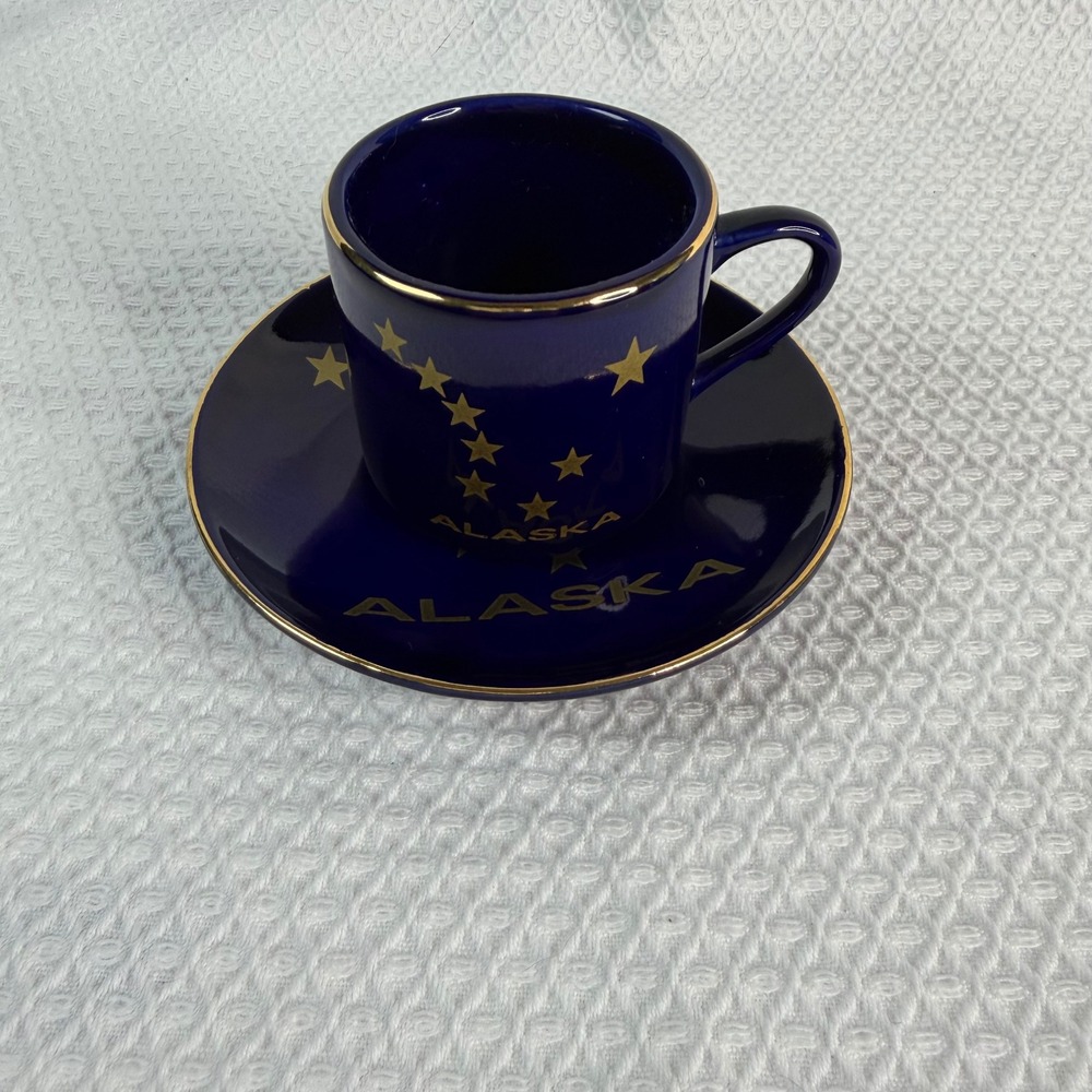 Alaska Cobalt Blue Gold Big Dipper Espresso Cup and Saucer Set Souvenir